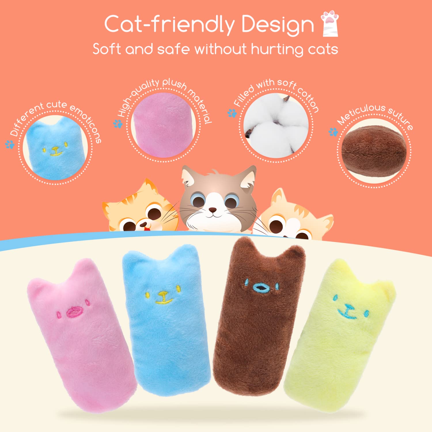Nobleza Kitten Toys For Indoor Cats, 4 Pack Catnip Cat Teething Chew Toys With Crinkle Paper, Soft Plush Interactive Toy Funny C